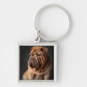 Intelligenter Shar Pei Hund mit Buch Design Schlüsselanhänger