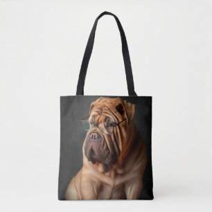 Intelligenter Shar Pei Hund mit Buch Design Tasche