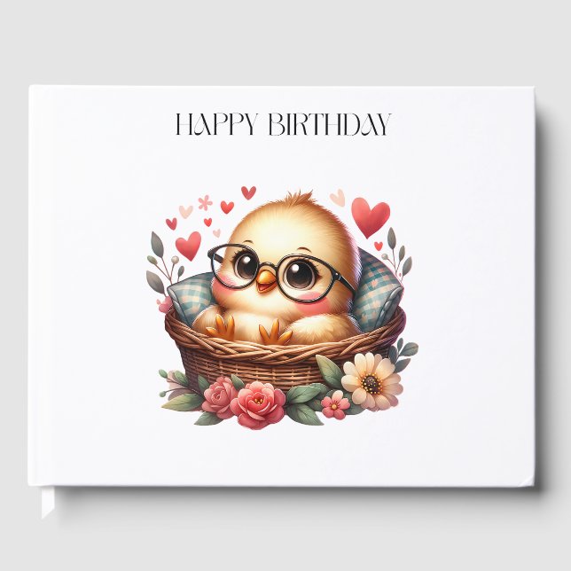 Intelligentes Hühnerchen Geburtstag Gästebuch (Vorderseite)