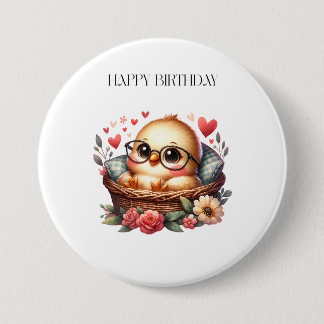 Intelligentes Küken Geburtstag Button (Vorderseite)
