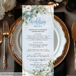 Intemporel bleu floral blanc or Mariage menu