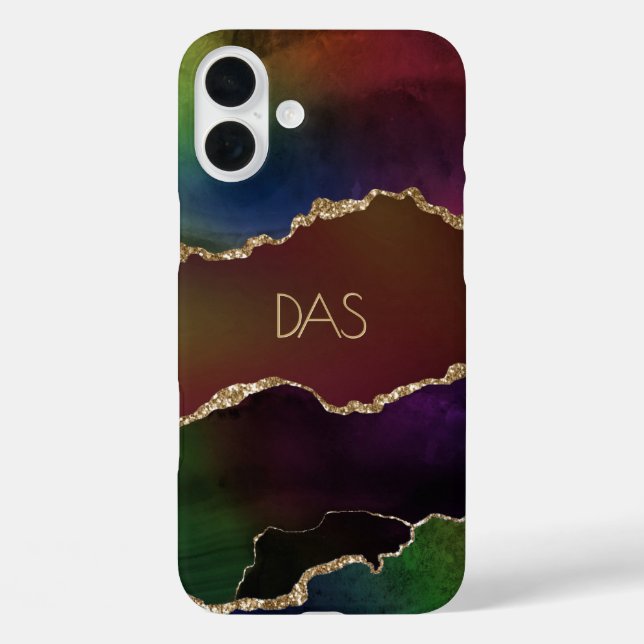 Intense Agate | Dark Moody Rainbow Monogram iPhone 16 Plus Hülle (Rückseite)