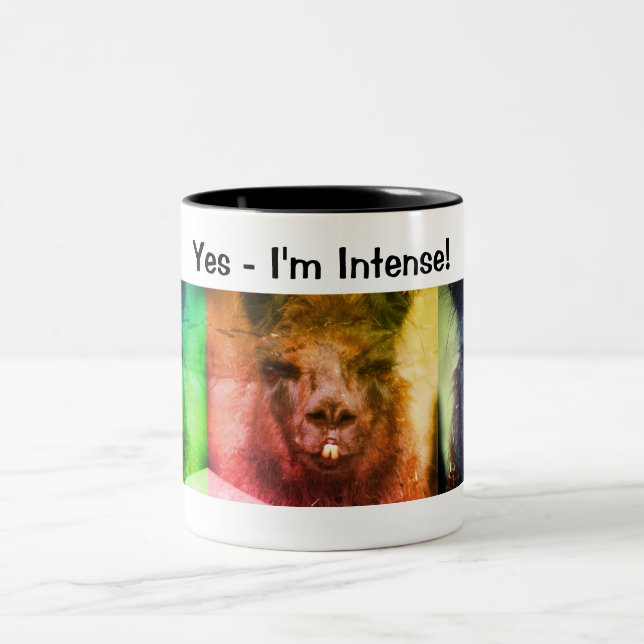 Intense Black Llama Funny Animal Zweifarbige Tasse (Mittel)