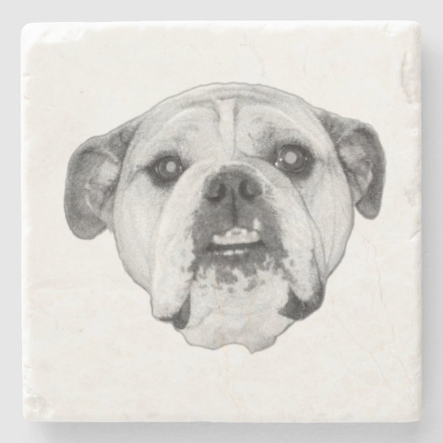 Intense bulldog stare in bold monochrome steinuntersetzer (Vorderseite)