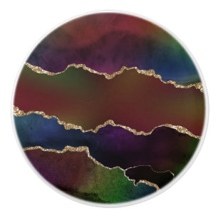 Intense Dark Agate   Moody Rainbow Jewel Tone Keramikknauf