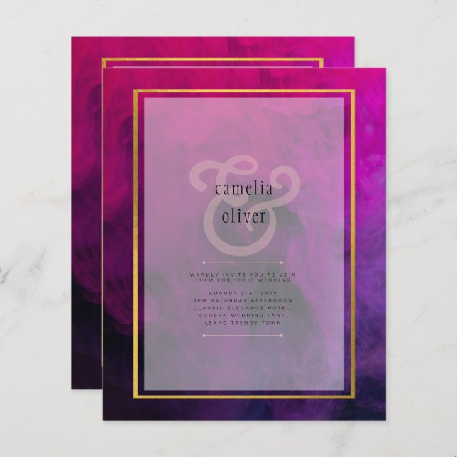 Intense Magenta Plum Lila INK Wedding INVITE (Vorne/Hinten)