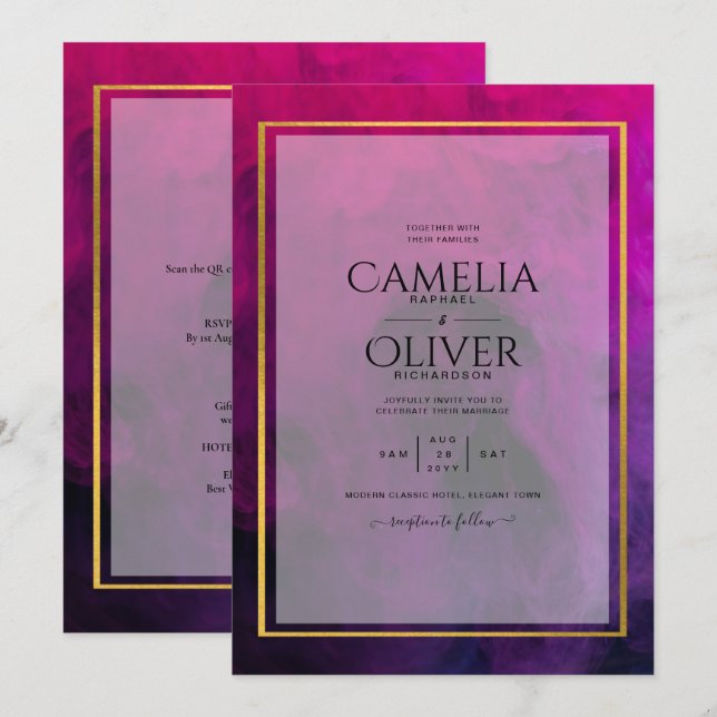 Intense Magenta Plum Lila INK Wedding INVITE Einladung (Vorne/Hinten)