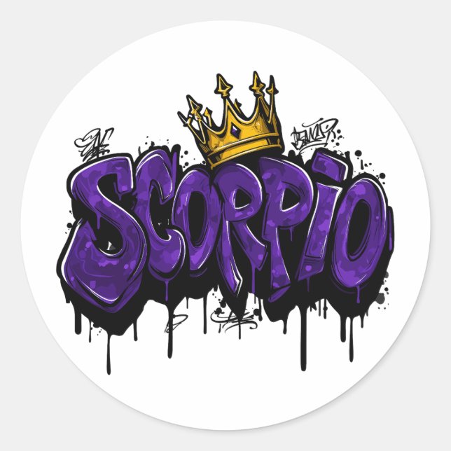 Intense Scorpio Zodiac Graffiti Airbrush mit Crow Runder Aufkleber (Vorderseite)