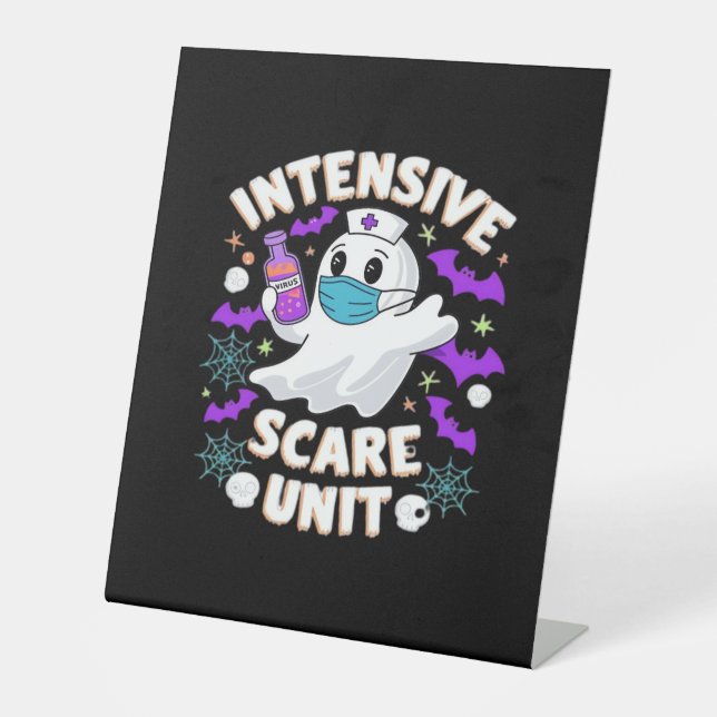 Intensiv-Kindergarten Nurse Halloween ICU Nurse Es Sockelschild (Vorderseite)
