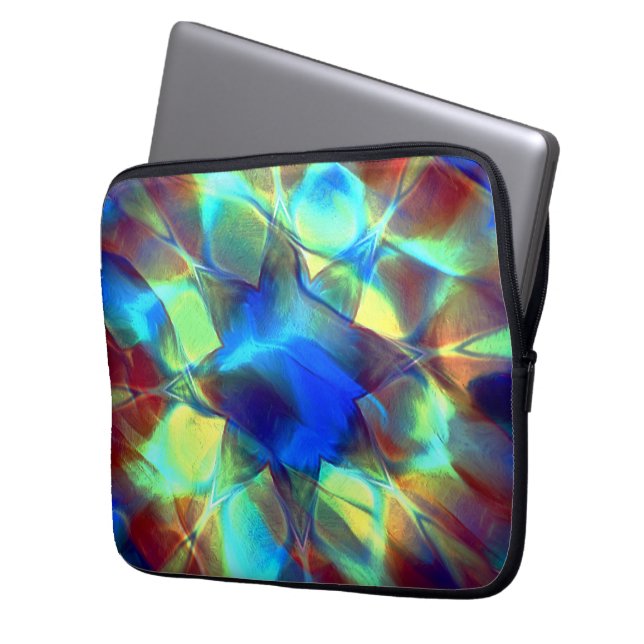 Intensive blaue digitale Blume im Kontrast zu brau Laptopschutzhülle (Vorderseite Links)