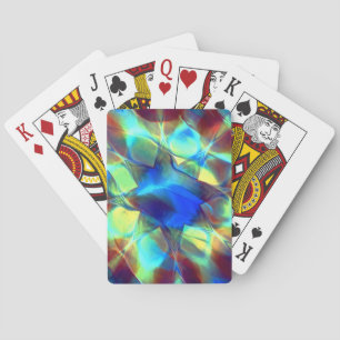 Intensive blaue digitale Blume im Kontrast zu brau Spielkarten