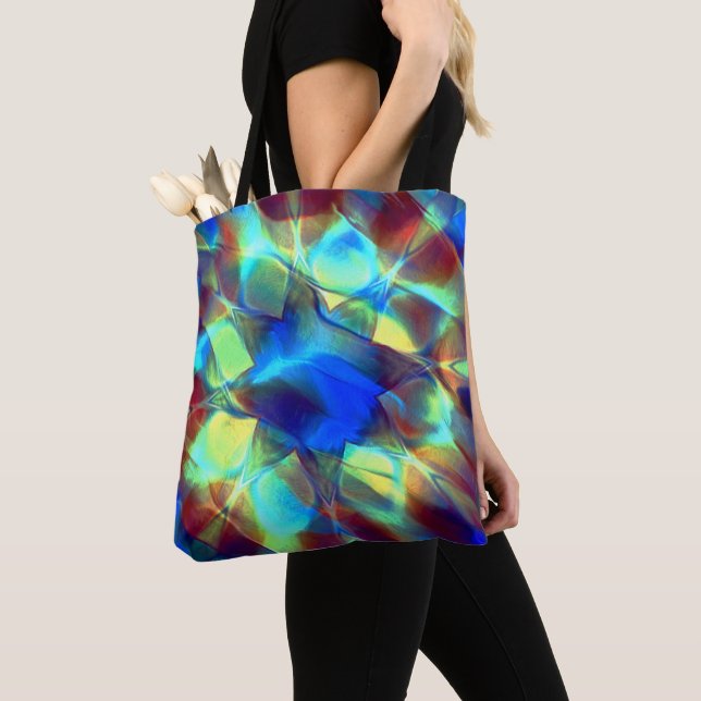 Intensive blaue digitale Blume im Kontrast zu brau Tasche (Von Nahem)