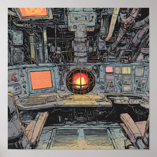 Intensive dystopische Kunst: Brennender Sci-Fi-Ker Poster (Vorne)