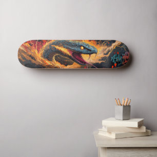 Intensive Flammenschlange mit leuchtenden Augen Skateboard