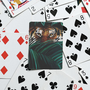 Intensive Grüne Dschungel Tiger Augen Wildnis Blät Spielkarten