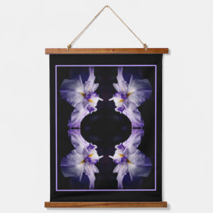 Intensive japanische Iris-Blume Nah Abstrakt Wandteppich Mit Holzrahmen