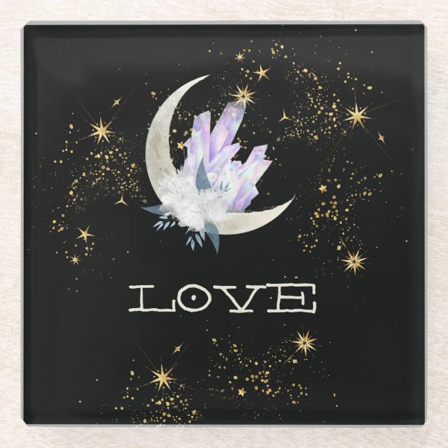 *~* INTENSIVE LIEBE Gold Celestial Crystal Moon Glasuntersetzer (Vorderseite)