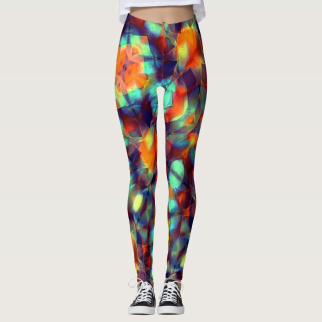 Intensive orangefarbene Blume in digitaler Politur Leggings (Vorderseite)