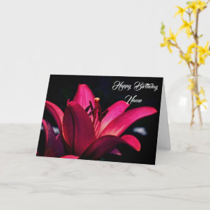Intensive Red Lily Blume Personalisiert Geburtstag Karte