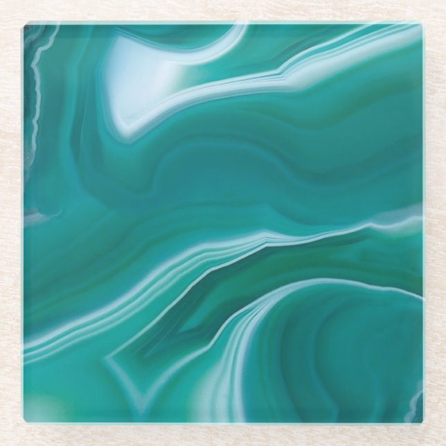 Intensiver aquamariner MarmorglasUntersetzer Glasuntersetzer (Vorderseite)