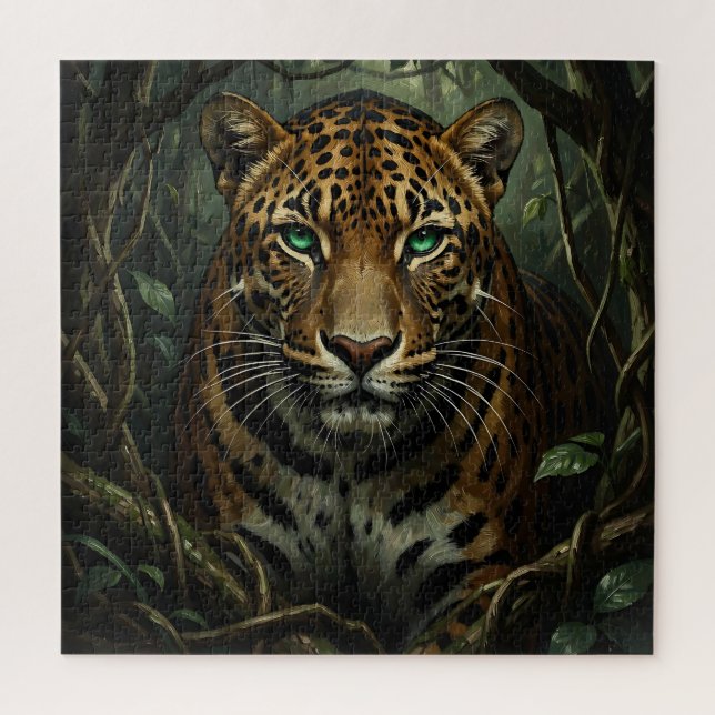 Intensiver grüner Jaguar-Dschungel mit Augen (Vertikal)
