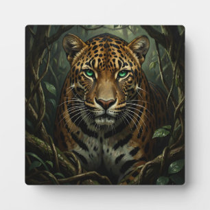 Intensiver grüner Jaguar-Dschungel mit Augen Fotoplatte