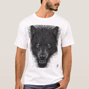 Intensives Wolf-Skizze-T-Shirt mit grauem Pelz T-Shirt