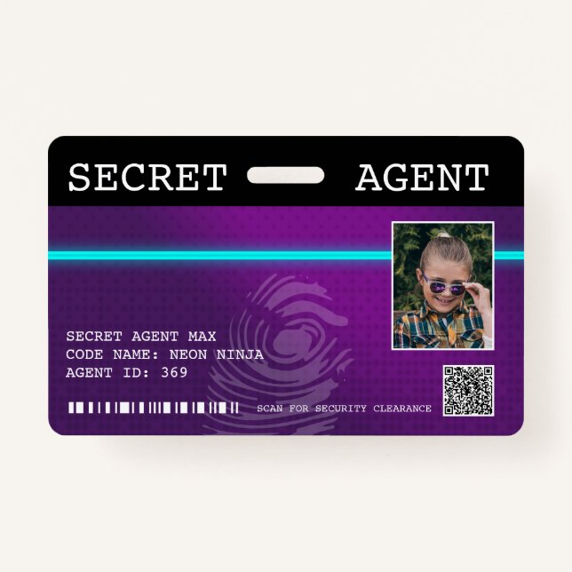Interaktives Spy-Abzeichen für Agent - Lila/Aquama Ausweis (Vorderseite)