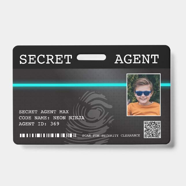 Interaktives Spy-Abzeichen für Agent - Schwarz/Aqu Ausweis (Vorderseite)