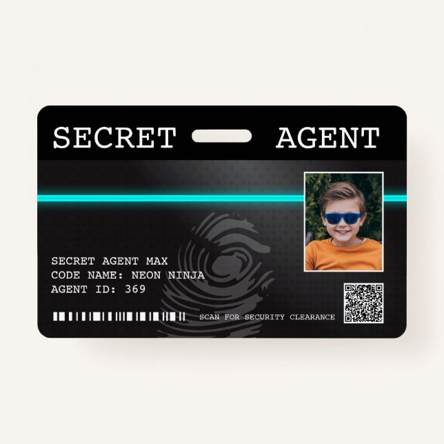 Interaktives Spy-Abzeichen für Agent - Schwarz/Aqu Ausweis (Vorderseite)