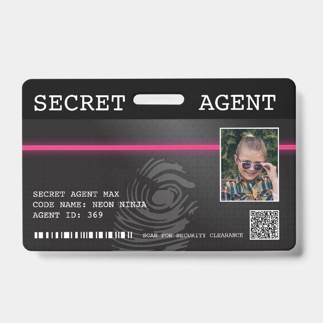Interaktives Spy-Abzeichen für Agent - Schwarz/Ros Ausweis (Front)