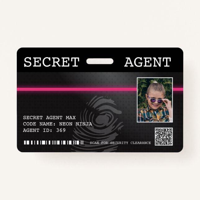 Interaktives Spy-Abzeichen für Agent - Schwarz/Ros Ausweis (Vorderseite)
