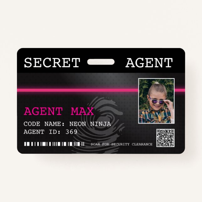 Interaktives Spy-Abzeichen für Agent - Schwarz/Ros Ausweis (Vorderseite)
