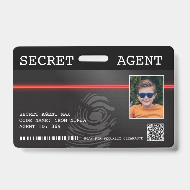 Interaktives Spy-Abzeichen für Agent - Schwarz/Rot Ausweis (Vorderseite)
