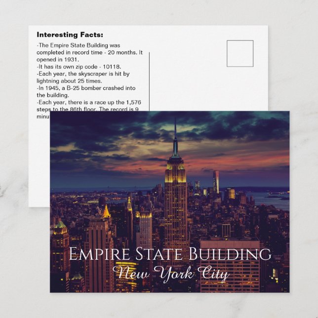 Interessante Fakten zum Empire State Gebäude Postkarte (Vorne/Hinten)