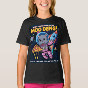 Intergalactic Moo Deng Baby Hippo Pizza Adventure T-Shirt