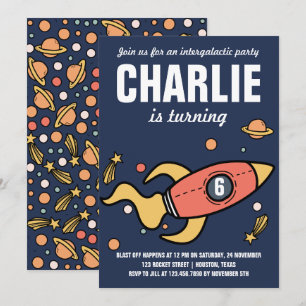 Intergalaktische/RaketenGeburtstagsparty Einladung