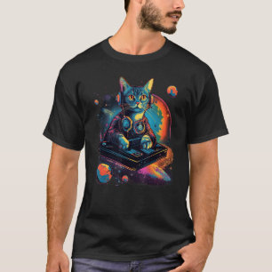 Intergalaktischer Cosmic DJ Cat Vibranter Retro-Fu T-Shirt