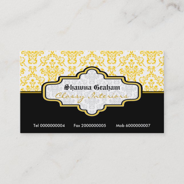 Interieur der Business Card: Schwarz-gelb-weiß-Dam Visitenkarte (Vorderseite)