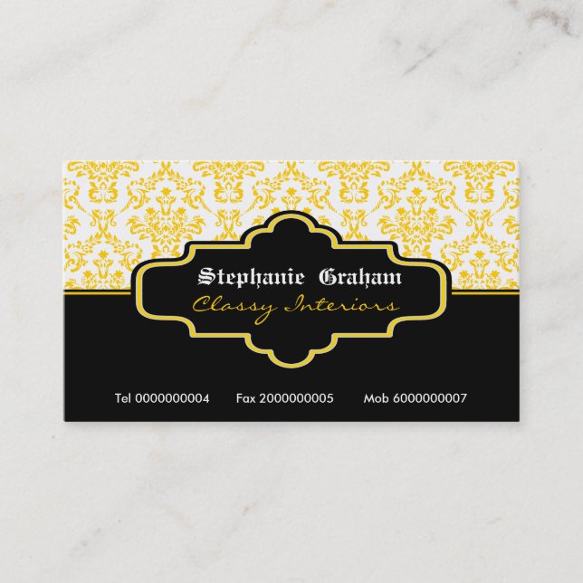 Interieur der Business Card: Schwarz-gelb-weiß-Dam Visitenkarte (Vorderseite)