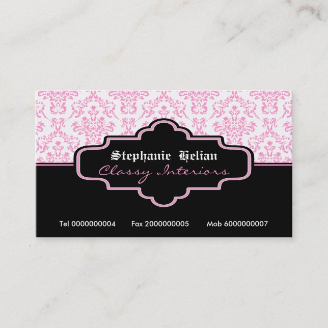 Interieur der Business Cards in Schwarz-Rosa-Weiß Visitenkarte (Vorderseite)