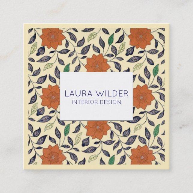 Interieur Designer Mit Monogramm florale Muster Cr Quadratische Visitenkarte (Vorderseite)