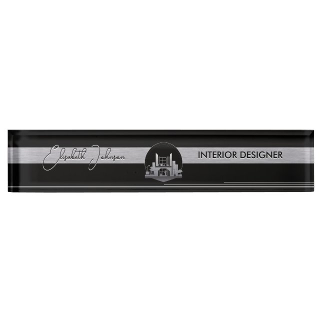 Interior Design or Architect Logo Black and Steel  Namensplakette (Vorderseite)