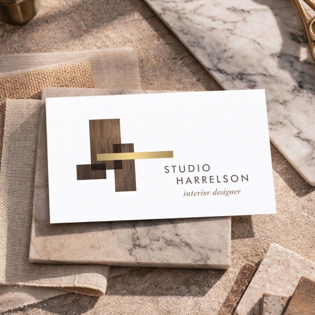 Interior Designer Wood Gold Logo Visitenkarte (Von Creator hochgeladen)