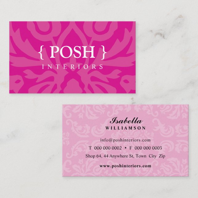 INTERIORS Moderne elegante Textilien Damask Hot ro Visitenkarte (Vorne/Hinten)