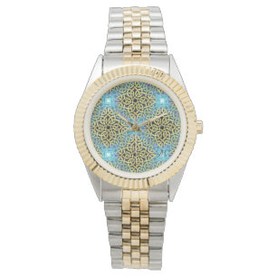 Interlacing Viktorianisch Golden Trim Aqua Hinterg Armbanduhr