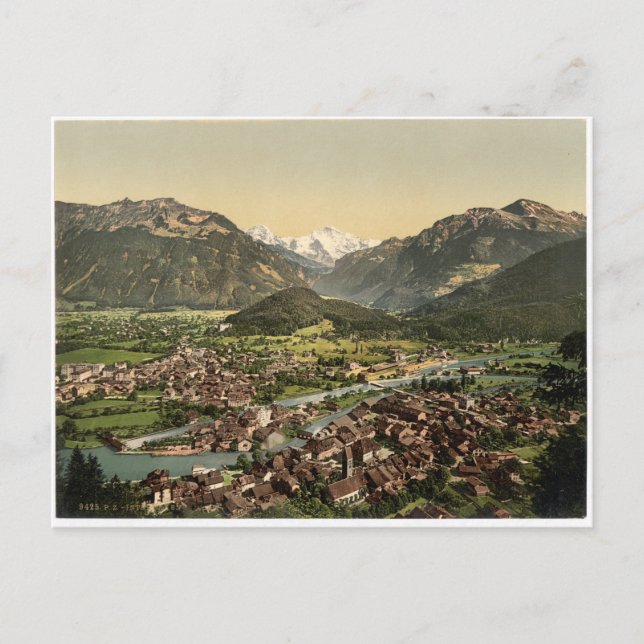 Interlaken Schweiz Luftansicht Vintag Postkarte (Vorderseite)