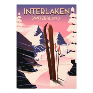 Interlaken Schweiz Skifahrplakat. Fotodruck