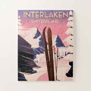 Interlaken Schweiz Skireiseplakat.