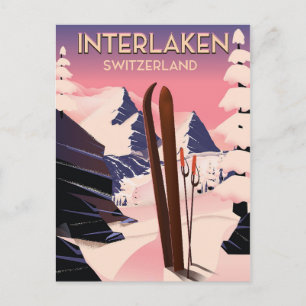 Interlaken Schweiz Skireiseplakat. Postkarte